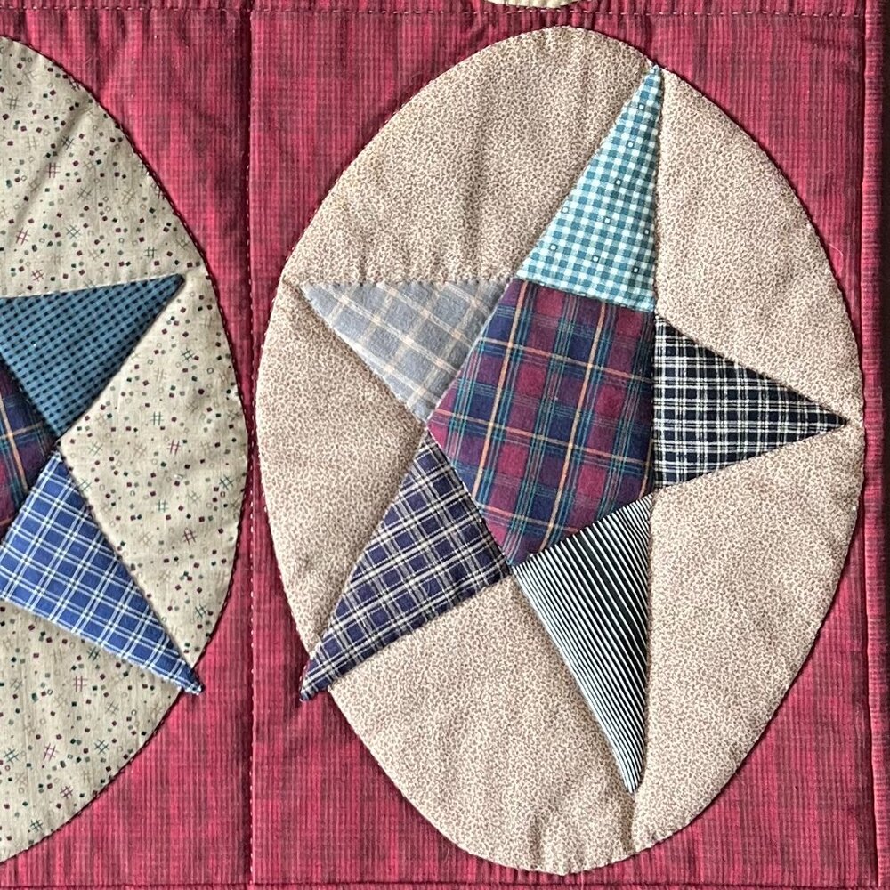 Handstitched Hand-Quilted Patchwork Primitive Colonial Star Quilt Table Topper - Picture 5 of 13